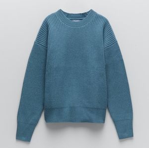 NWT Zara Blue 100% WOOL Knit Bluish Sweater